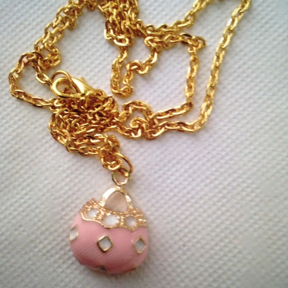 Pink Enamel Purse Necklace and Earrings Set - Picture 2 of 6